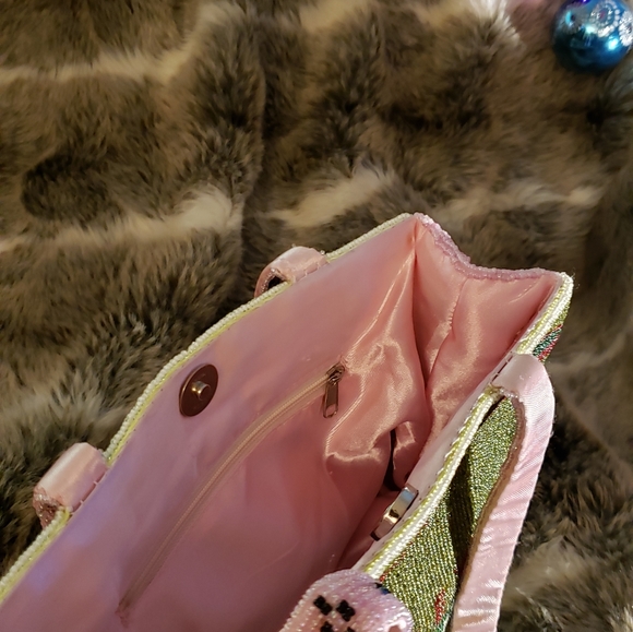 VINTAGE HANDMADE Glass Beaded Purse. Wrigley's Gum Double Mint. Pink - Picture 7 of 8